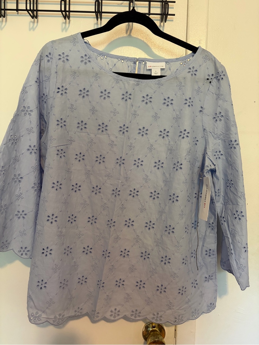 Liz Claiborne Light Blue Eyelet Cotton Blouse